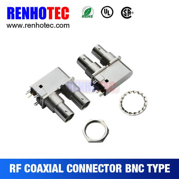 Zinc Alloy PCB Mount R_A Two in One Row Jack BNC Connector